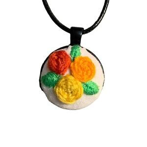Rose Garden Embroidery Charm necklace